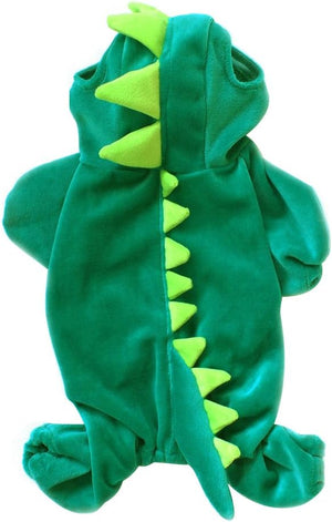 Green dinosaur costume with spikes on a white background at Pet Servo