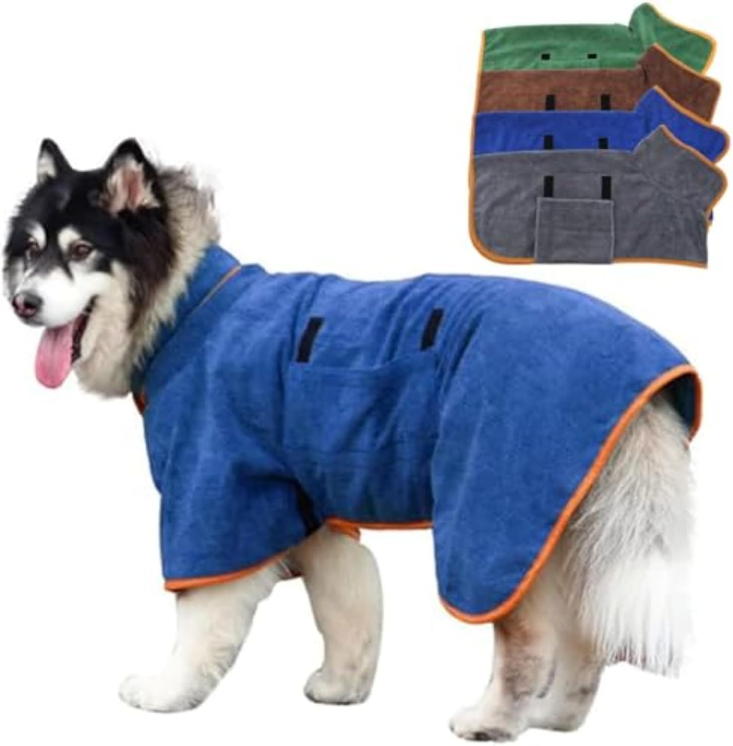 RYUREI - Dog Drying Coat - Microfiber Pet Bathrobe, With Adjustable Collar & Belly Strap