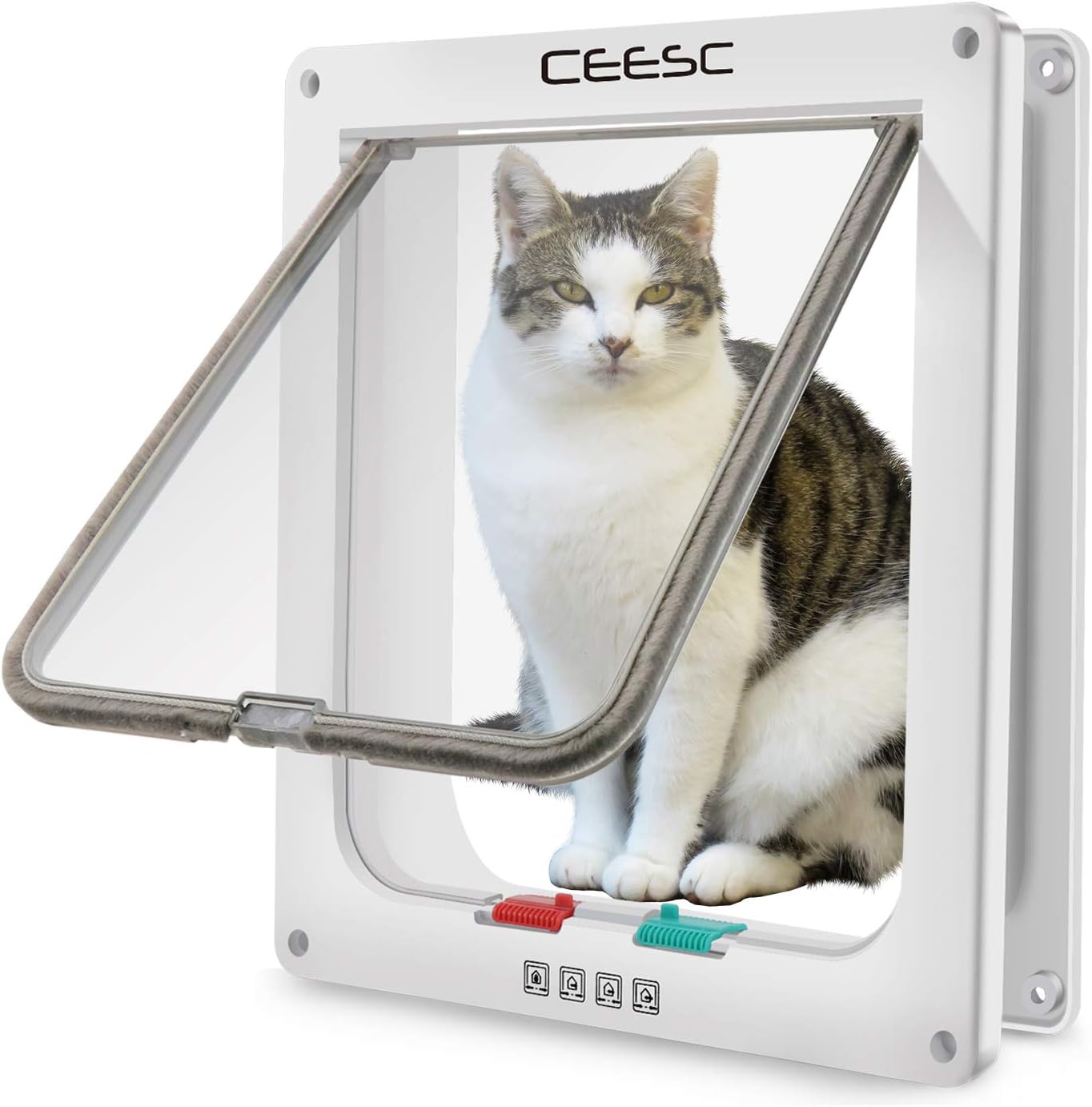 CEESC - Extra Large Cat Door, 4 Way Locking Large Cat Door for Interior Exterior Doors
