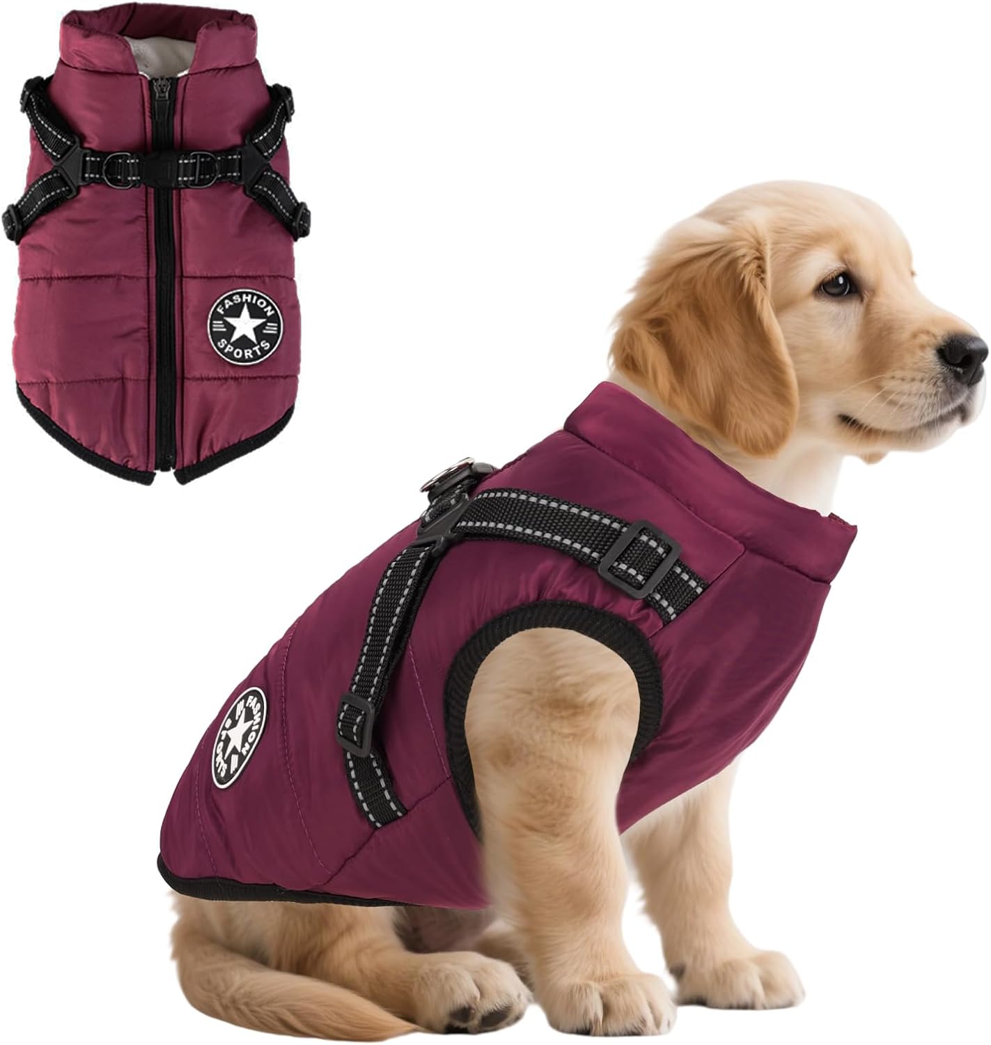 Fiohiros - Warm Water-Resistant Dog Jacket (M) with Harness - Petservo
