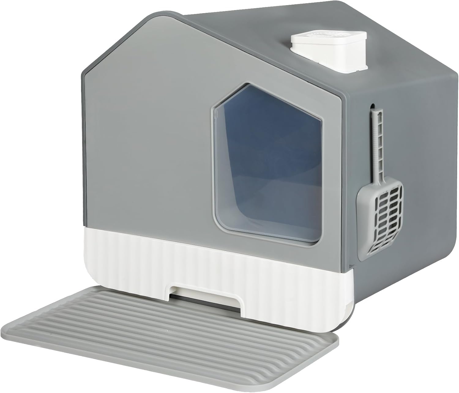 PaWz - Two-Way Door Cat Litter Box Anti-Splashing with Cat Toilet Mat (Grey) at Pet Servo
