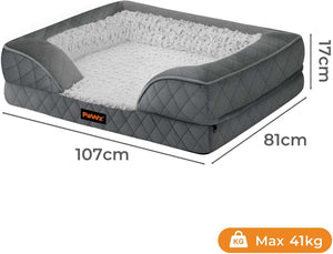Pawz XL Orthopedic Rectangle Pet Bed with Supportive Foam Bolster Couch & Waterproof Lining at Pet Servo