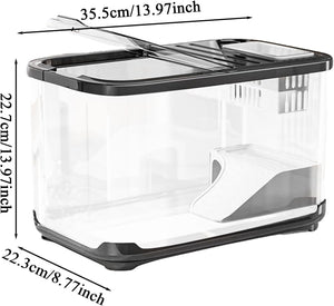 Clear kitchen storage container with dimensions labeled on a white background at Pet Servo