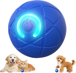 Blue electronic ball with glowing center, surrounded by two dogs and a cat on a white background at Pet Servo