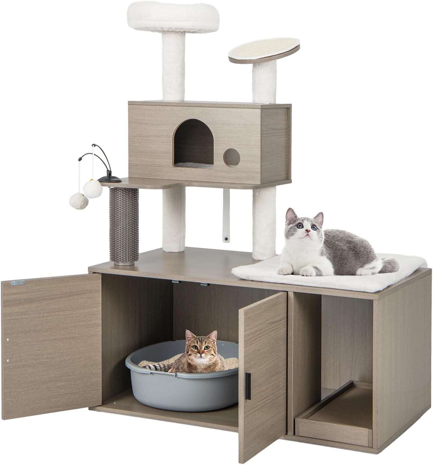 Costway - 2IN1 Cat Tree Tower Kitty Condo House Pet Litter Box Enclosure - Grey