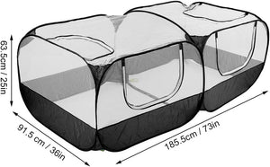 Pop-up tent with dimensions indicated on a white background at Pet Servo