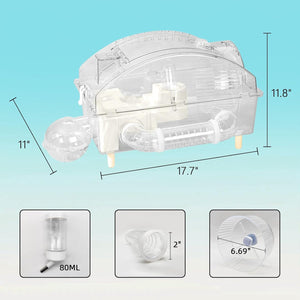 Transparent plastic container with measurements on a light blue background at Pet Servo