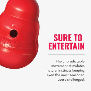 Red KONG dog toy with text on a white background at Pet Servo