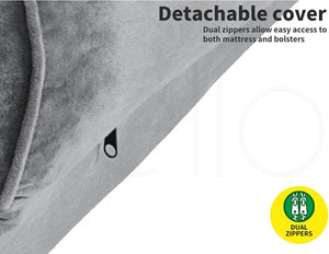 Gray mattress cover with dual zippers on a white background at Pet Servo