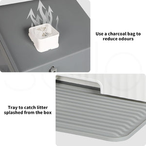 PaWz - Two-Way Door Cat Litter Box Anti-Splashing with Cat Toilet Mat (Grey) at Pet Servo