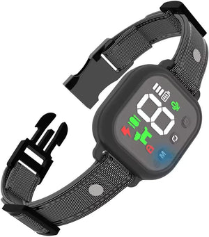 Black digital dog collar with LED display on a white background at Pet Servo