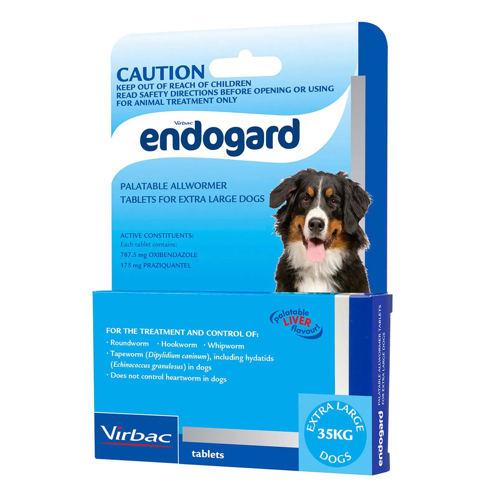 Endogard palatable allwormer packaging for extra large dogs with a dog on the label.