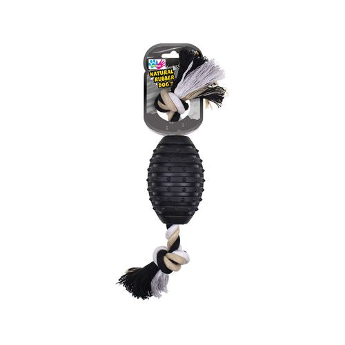 Paw Play - Rubber/Rope Banana Scented Rugby Ball Pet Toy Jumbo - Black