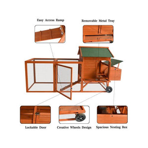 YES4PETS 248cm XL Chicken Coop Rabbit Hutch with Wheels - Pet Servo