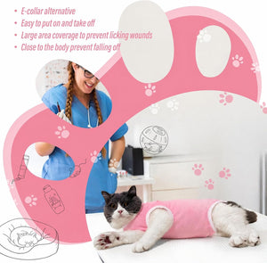 Viiotu - Soft Post-Surgery Recovery Suit for Female Cats, Pink at Pet Servo