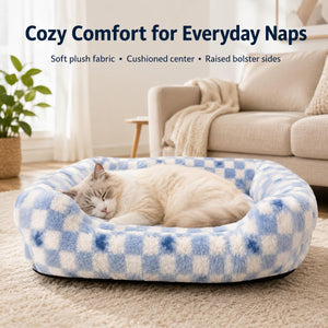 Pbed - Soft Plush Sleeping Bed with Raised Bolster for Small Medium Dogs, Blue at Pet Servo