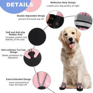 HAPURS - Pink Waterproof Dog Boots – Reflective & Non-Slip - Petservo
