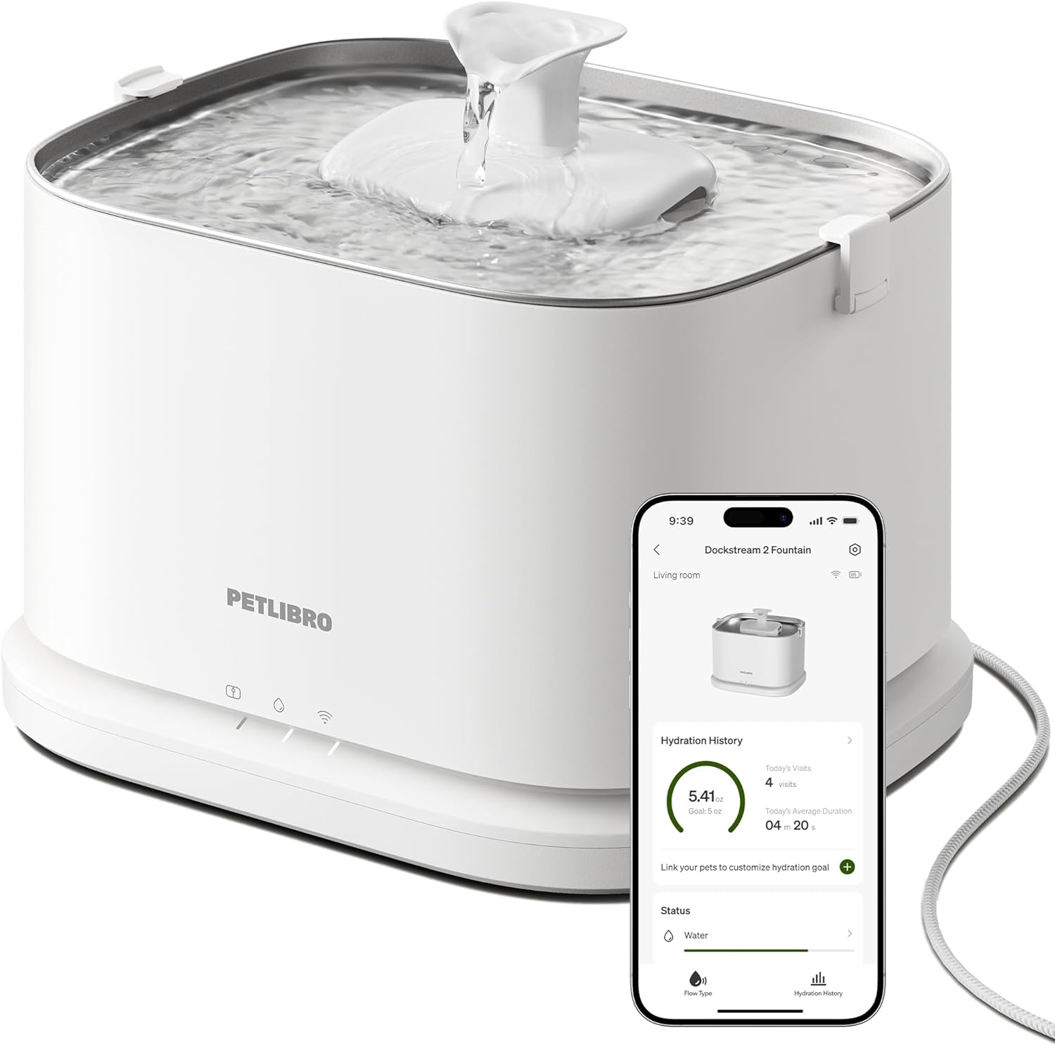PETLIBRO - Dockstream 2 Smart Pet Fountain – 3L, 5G WiFi Water Dispenser
