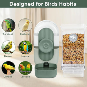 Bird feeder with seed container and illustrations of birds on a neutral background at Pet Servo