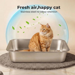 Pawz - Non-Sticky, Easy to Clean Stainless Steel Litter Box for Cats Kitty Kitten at Pet Servo
