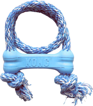 Blue KONG dog toy with rope on a white background at Pet Servo