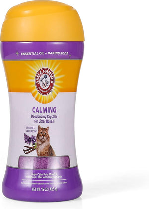 Arm & Hammer calming deodorizing crystals for litter boxes on a white background at Pet Servo