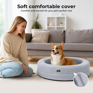 Pawz Orthopedic Donut Dog Bed with Memory Foam & Removable Cover for Large Dogs (Light Grey) at Pet Servo