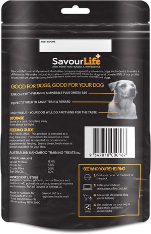 SavourLife dog food packaging with text and a barcode on a black background at Pet Servo