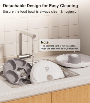 Pet food bowl with detachable design for easy cleaning in a kitchen setting at Pet Servo