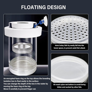 Fish breeding isolation box with floating design features on a dark background at Pet Servo