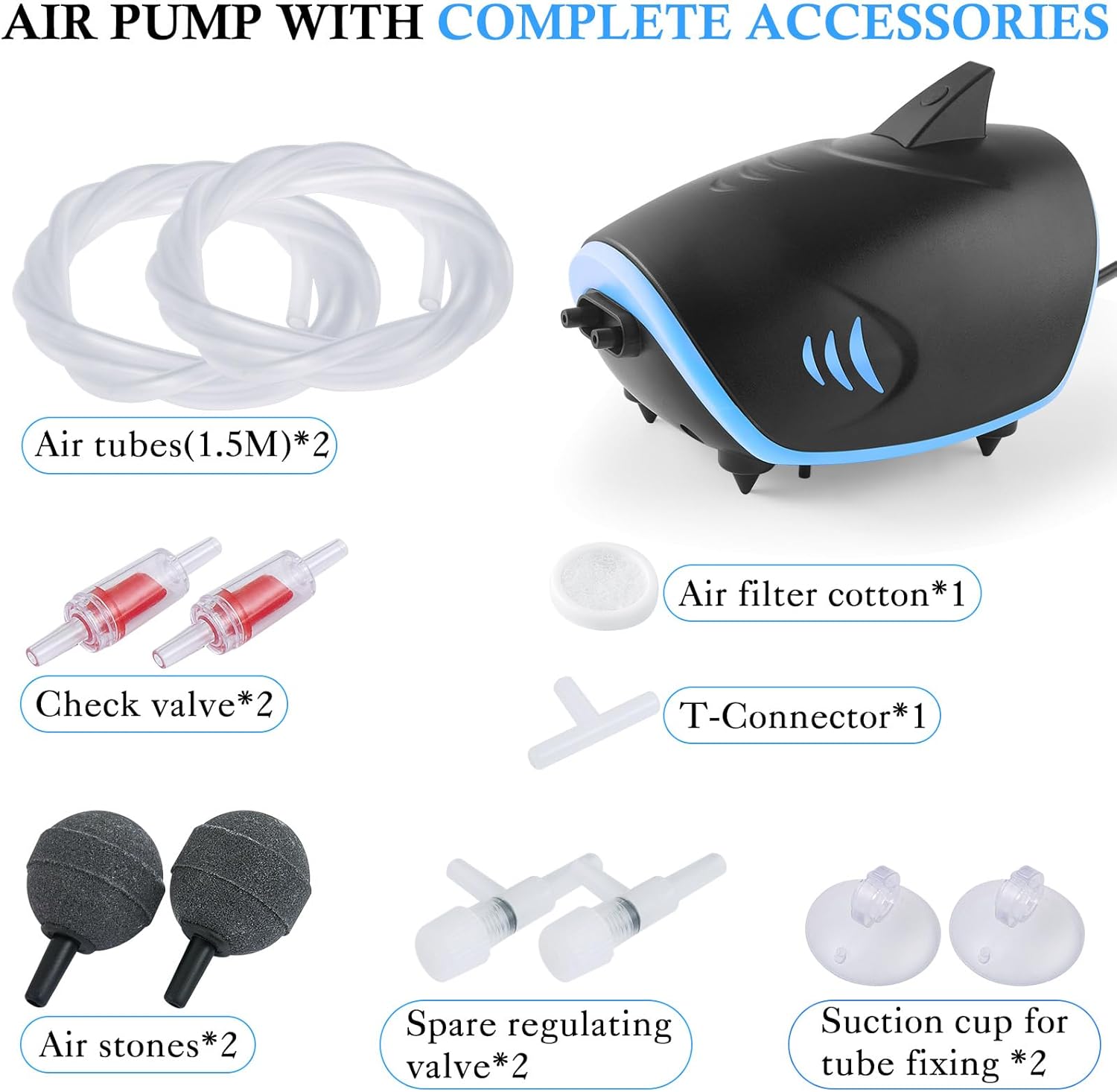 Air pump with complete accessories on a white background at Pet Servo