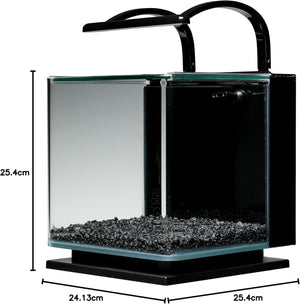 Small aquarium with dimensions labeled on a white background at Pet Servo
