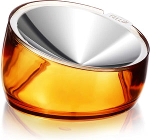 Glass container with amber liquid and silver lid on a white background at Pet Servo