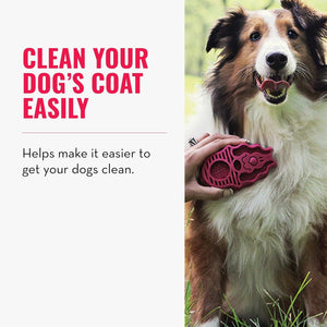 Dog with a grooming tool and text about cleaning a dog's coat easily at Pet Servo