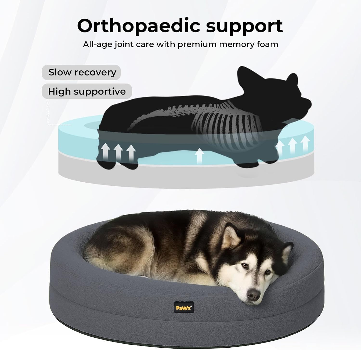 Pawz Orthopedic Donut Dog Bed with Memory Foam & Removable Cover for Medium Dogs (Dark Grey) at Pet Servo