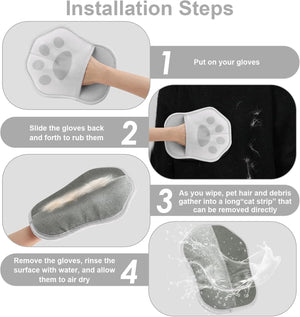 Step-by-step guide on how to use cleaning gloves with text instructions at Pet Servo