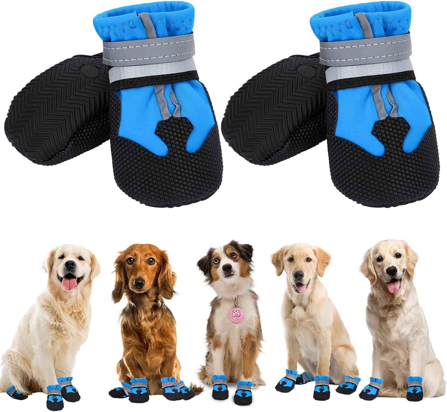 Hapurs - Waterproof Reflective Dog Boots – Blue - Petservo