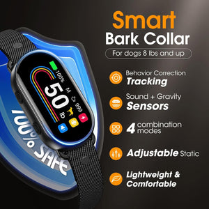Smart dog collar with digital display on a dark background at Pet Servo