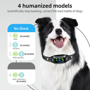 Dog wearing a electronic collar with humanized models displayed on the left at Pet Servo