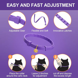 Purple cat collar with adjustable gear, flexible design, and innovative latches on a purple background at Pet Servo