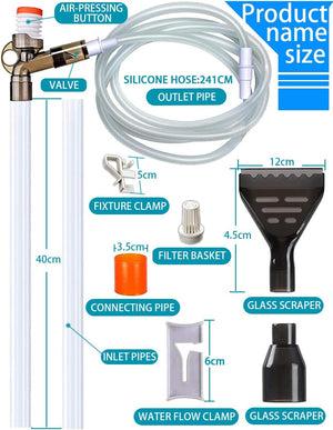 Detailed diagram of a water filter kit with labeled parts and dimensions at Pet Servo