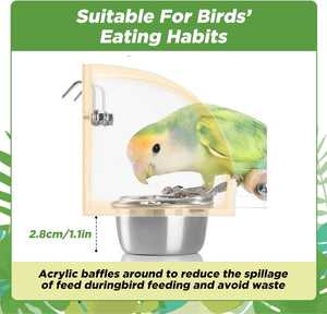 Bird feeder with acrylic baffles and a parrot on a green and white background at Pet Servo