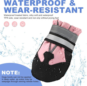 HAPURS - Pink Waterproof Dog Boots – Reflective & Non-Slip - Petservo