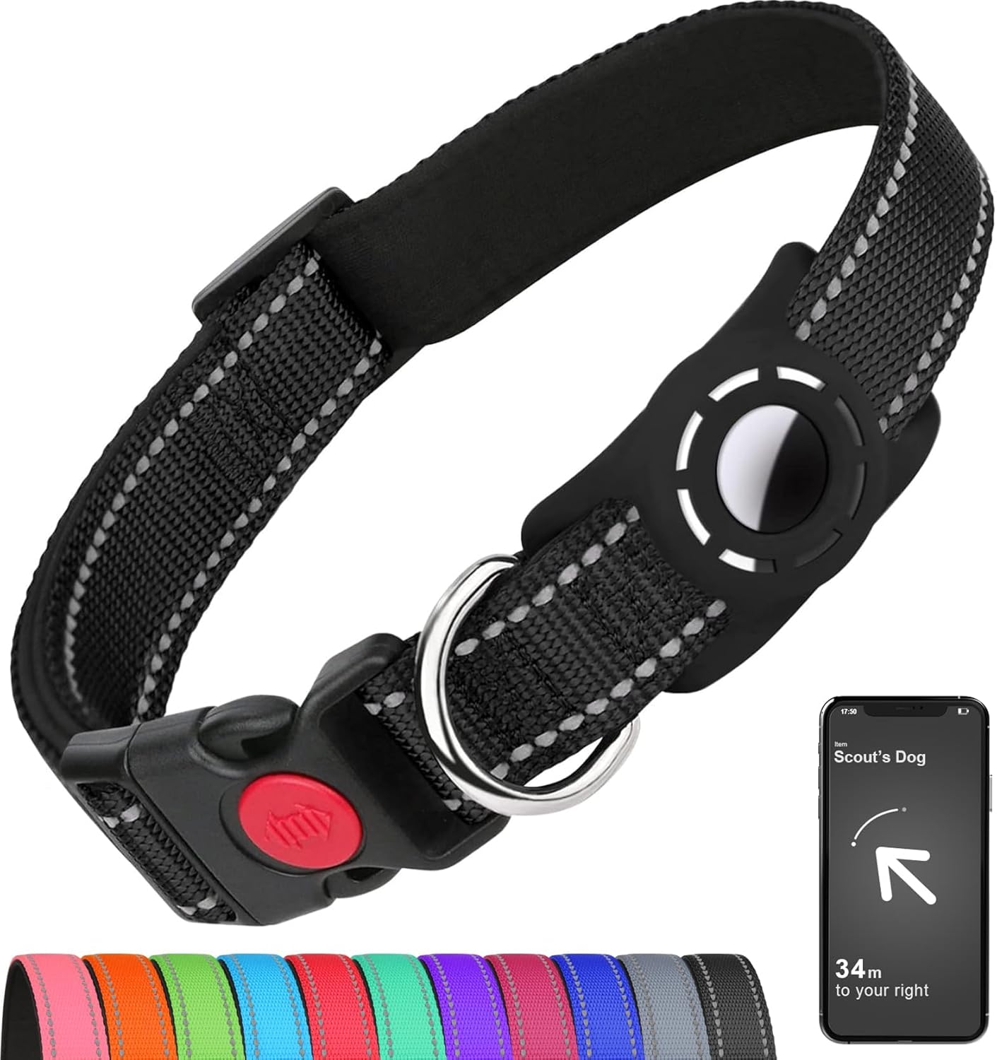 Wesucse - Airtag Dog Collar, Reflective Dog Collars with AirTag Holder
