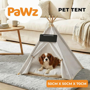 Pet tent with a dog inside, branded as PaWz, in a living room setting at Pet Servo