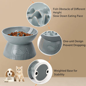 Pet feeding bowl with features highlighted on a beige background at Pet Servo