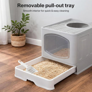 PaWz - Large Anti-Splashing Hooded Enclosed Cat Litter Tray, Plastic Cleaning Scoop at Pet Servo