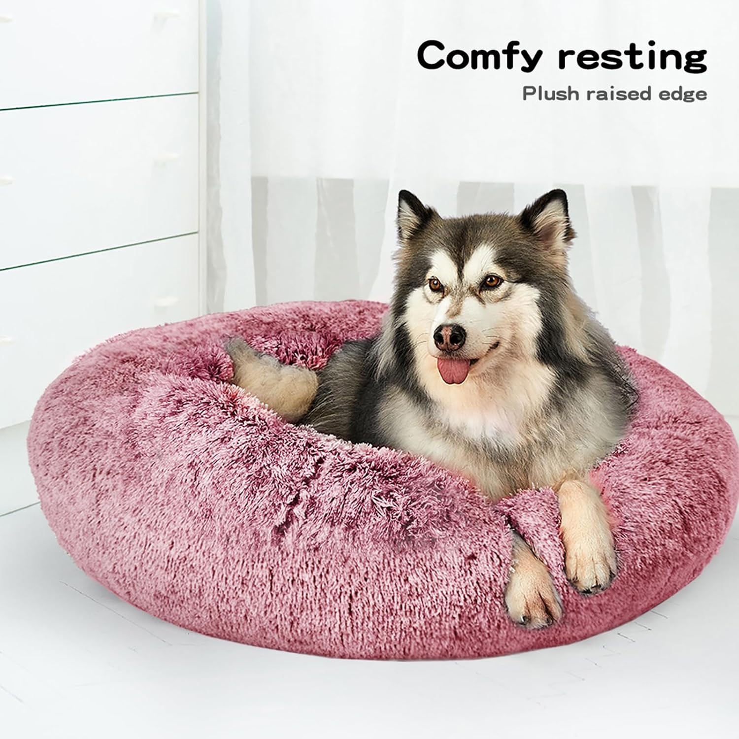 PaWz Dog Cat Donut Fluffy Calming Nest Bed with Removable Machine Washable Cover (Pink) at Pet Servo
