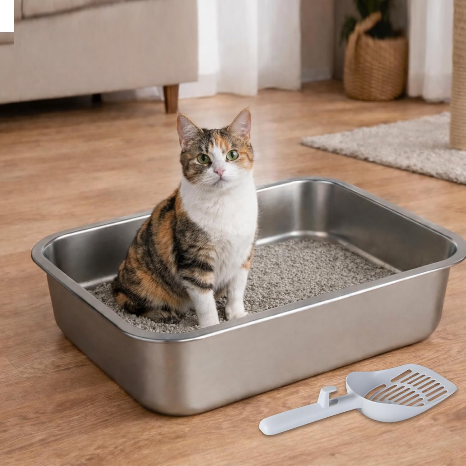 Pawz - Non-Sticky, Easy to Clean Stainless Steel Litter Box for Cats Kitty Kitten at Pet Servo