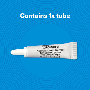 totalcare tube for heartworm, wormer & flea protection for large dogs on a blue background at Pet Servo